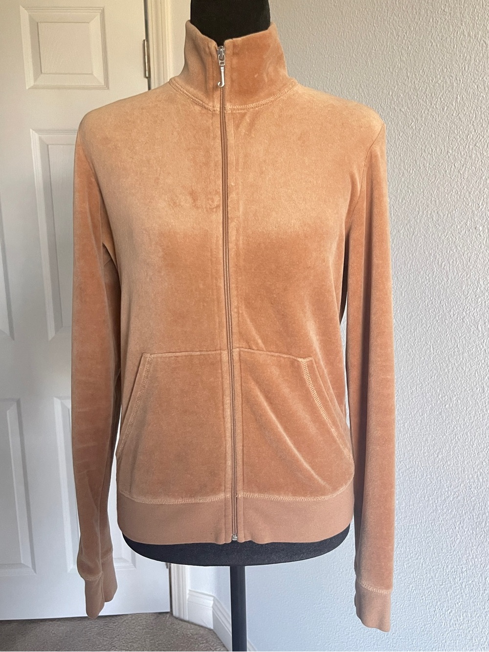 Juicy Couture Camel Velour Full-Zip Bomber Jacket